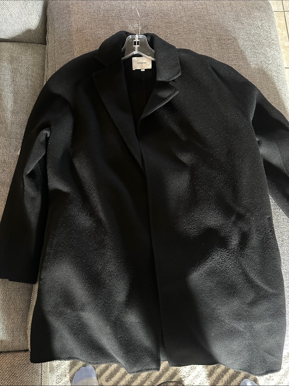 Vince Black Textured Coat with Notch Collar